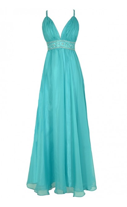 Whole New World Embellished Maxi Dress in Aqua